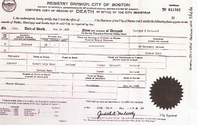 death certificate Patrick Driscoll